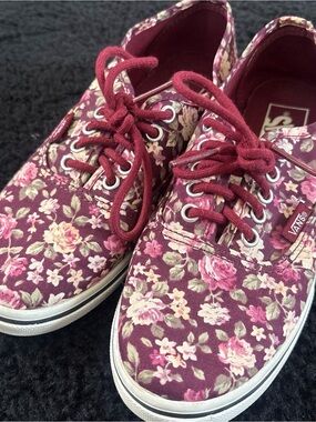 Vans Burgundy Floral Low-Top Sneakers